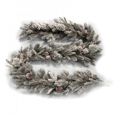 Zasnežená čačinová girlanda so šiškami ´Emerald Rosemary´ 3D