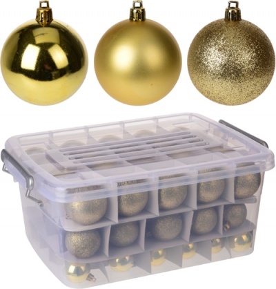 Sada 70 ks plastových vianočných gúľ v úložnom boxe